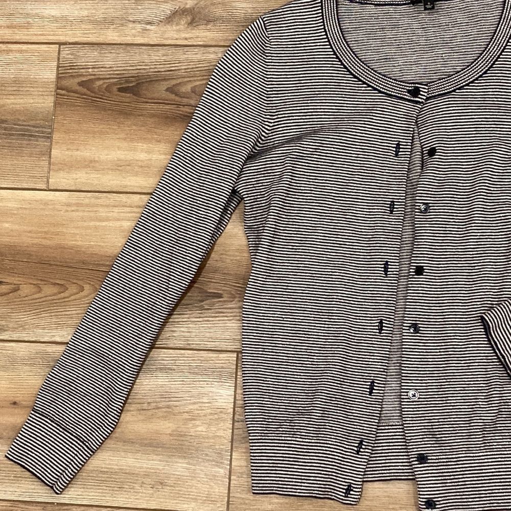 Talbots Black and White Metallic Striped Cardigan Size Small